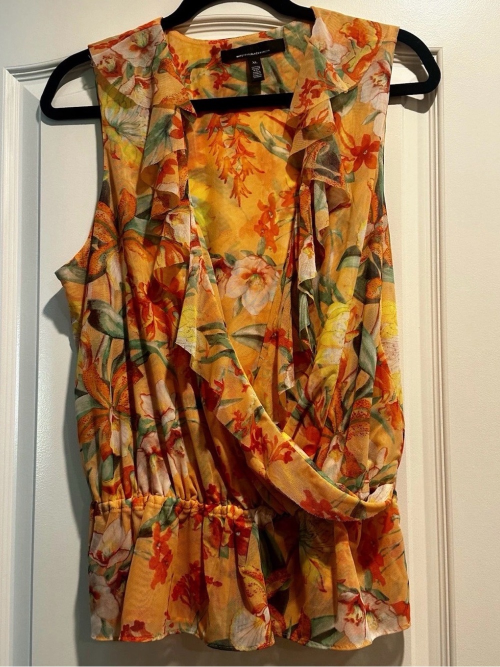White House Black Market Mesh Ruffle Peplum Top Jungle SIZE XL